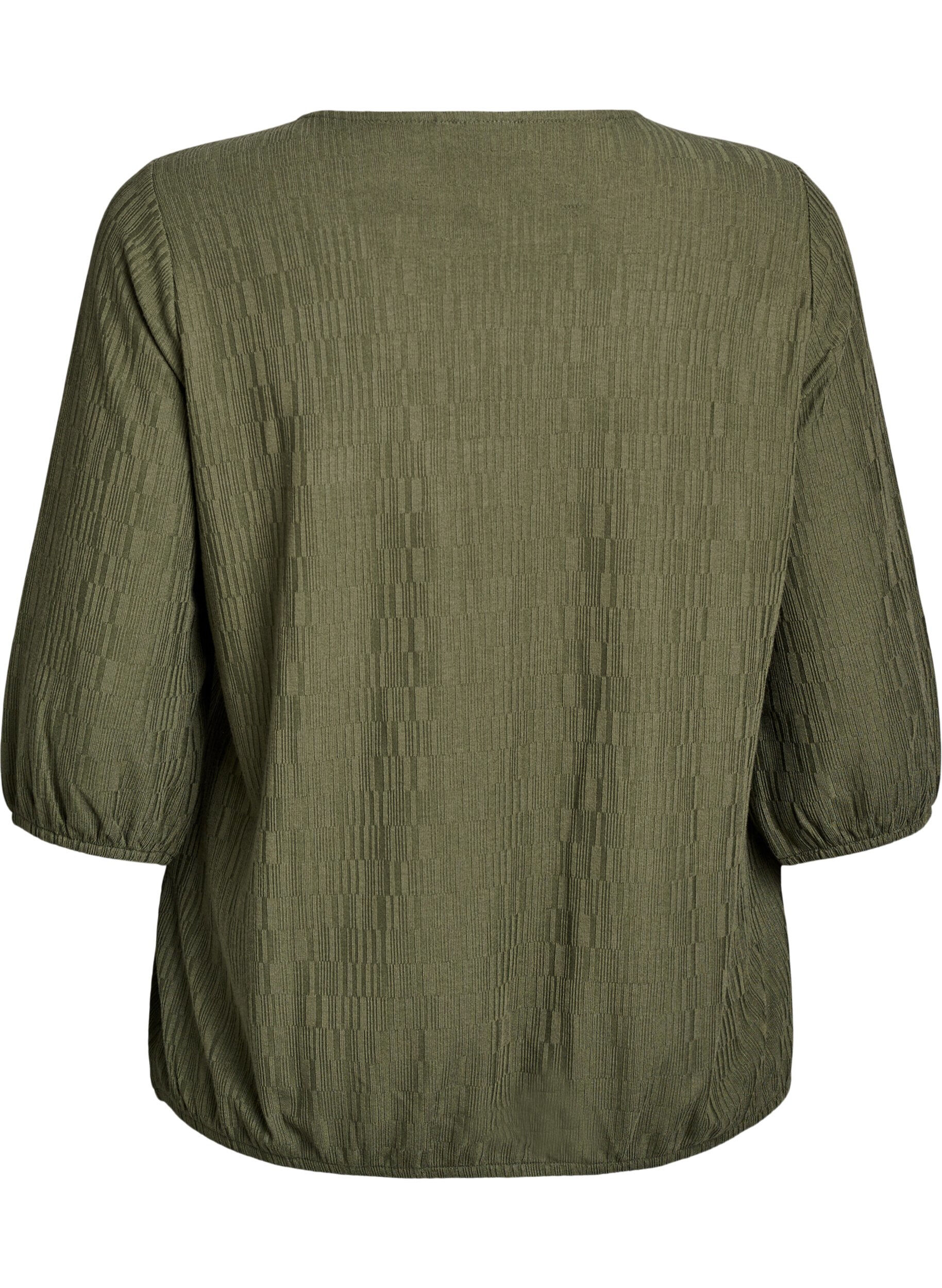 ZizziBluse med tekstur og 3/4 ermer, Gr&oslash;nn, Packshot image number 1
