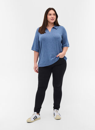 Melert T-skjorte med krage, Blue Melange, Model image number 2