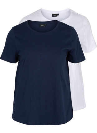 Basis T-skjorter i bomull, 2 stk., Navy B/B White, Packshot image number 0