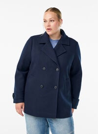 Kort kåpe med dobbeltradede knapper, Blå Kort kåpe med dobbeltradede knapper, Blå, Model