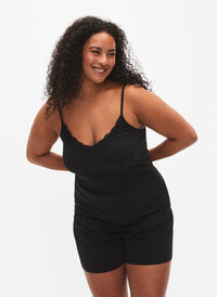 2-pakk ribbet natt toppar, Black/Black, Model