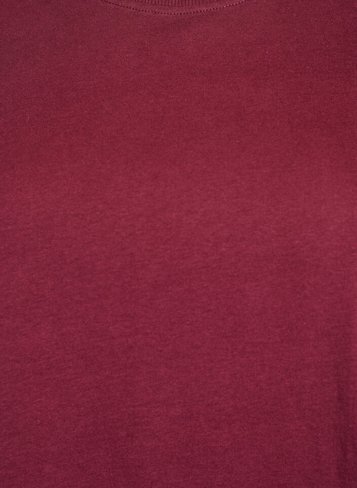 Basic T-skjorte i bomull med rund hals, M&oslash;rk Bordeaux, Packshot image number 2