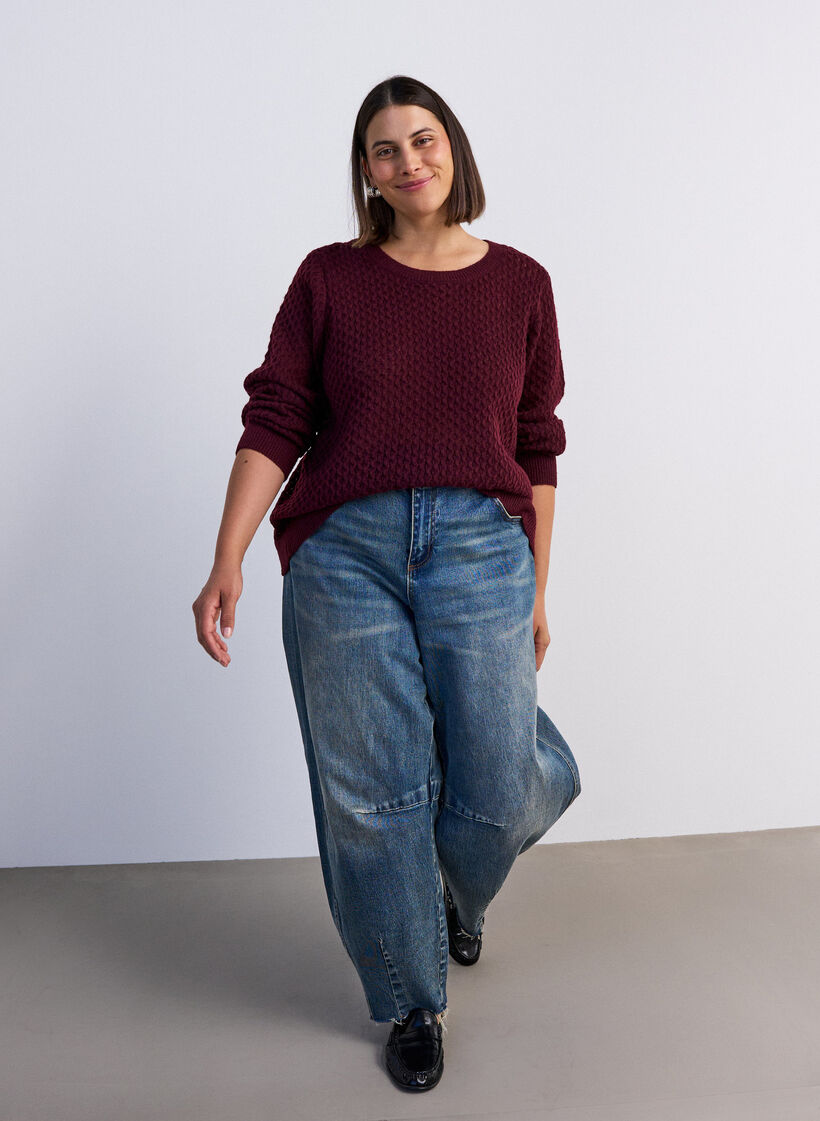 Strikkebluse med strukturert hullm&oslash;nster, R&oslash;d, Model image number 1
