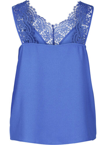 Topp med V-hals og blonder, Dazzling Blue, Packshot image number 1