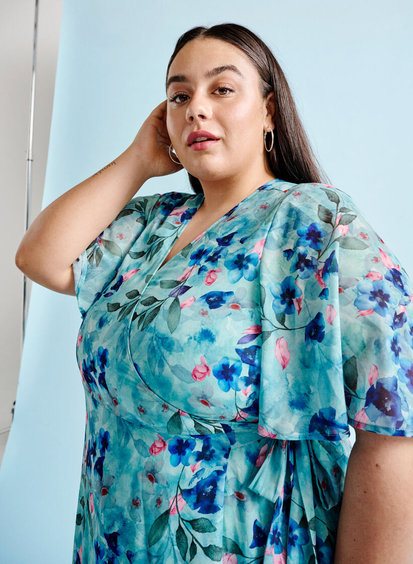 Kortermet omslagskjole med blomstermønster, Trellis AOP, Image image number 1