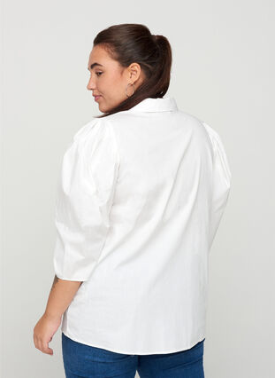 Bomullsskjorte med 3/4-puffermer, Bright White, Model image number 1
