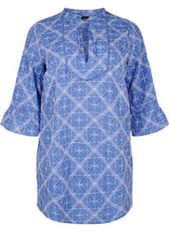 Tunika med broderier og knytedetalj, Blue Emb. AOP
