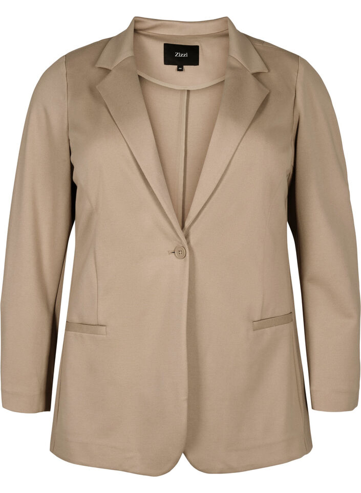 Enkel blazer med knappelukking, Beige, Packshot image number 0