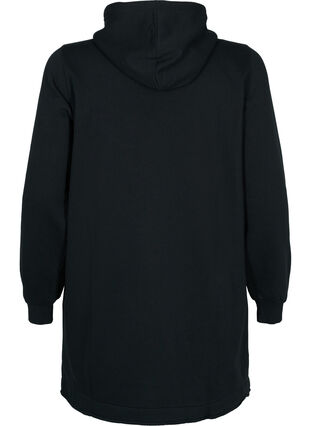 Lang genser med hette og lommer, Black, Packshot image number 1