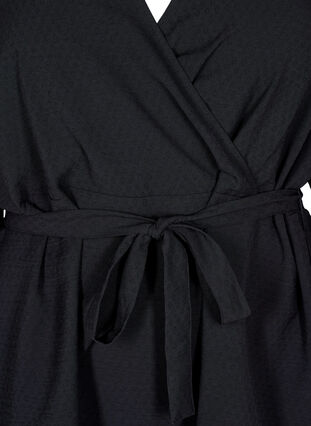 Zizzi Langermet omslagsbluse med knytebelte, Svart, Packshot image number 2