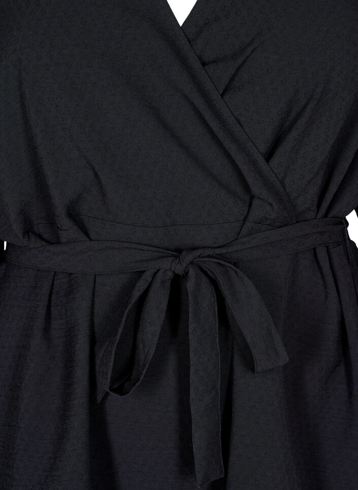 Langermet omslagsbluse med knytebelte, Svart, Packshot image number 2