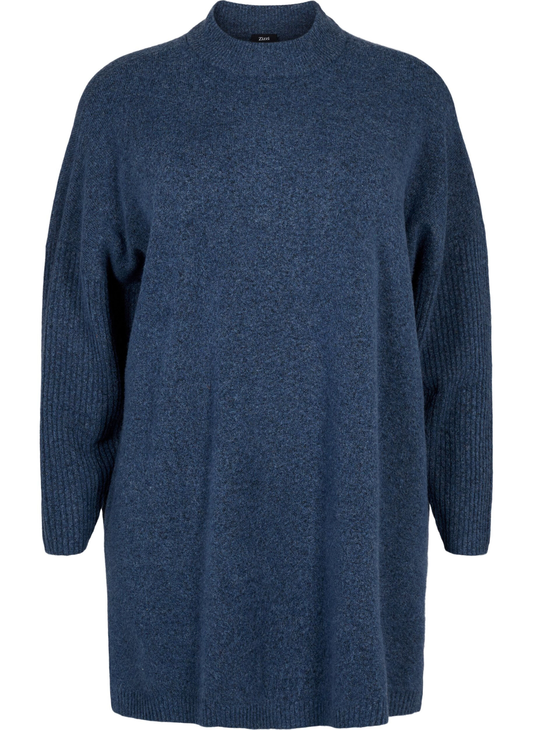 Zizzi Lang strikket bluse med lange ermer, Bering Sea Mel., Packshot image number 0