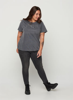 T-skjorte i bomull med nagler og smock, Grey Wash, Model image number 2