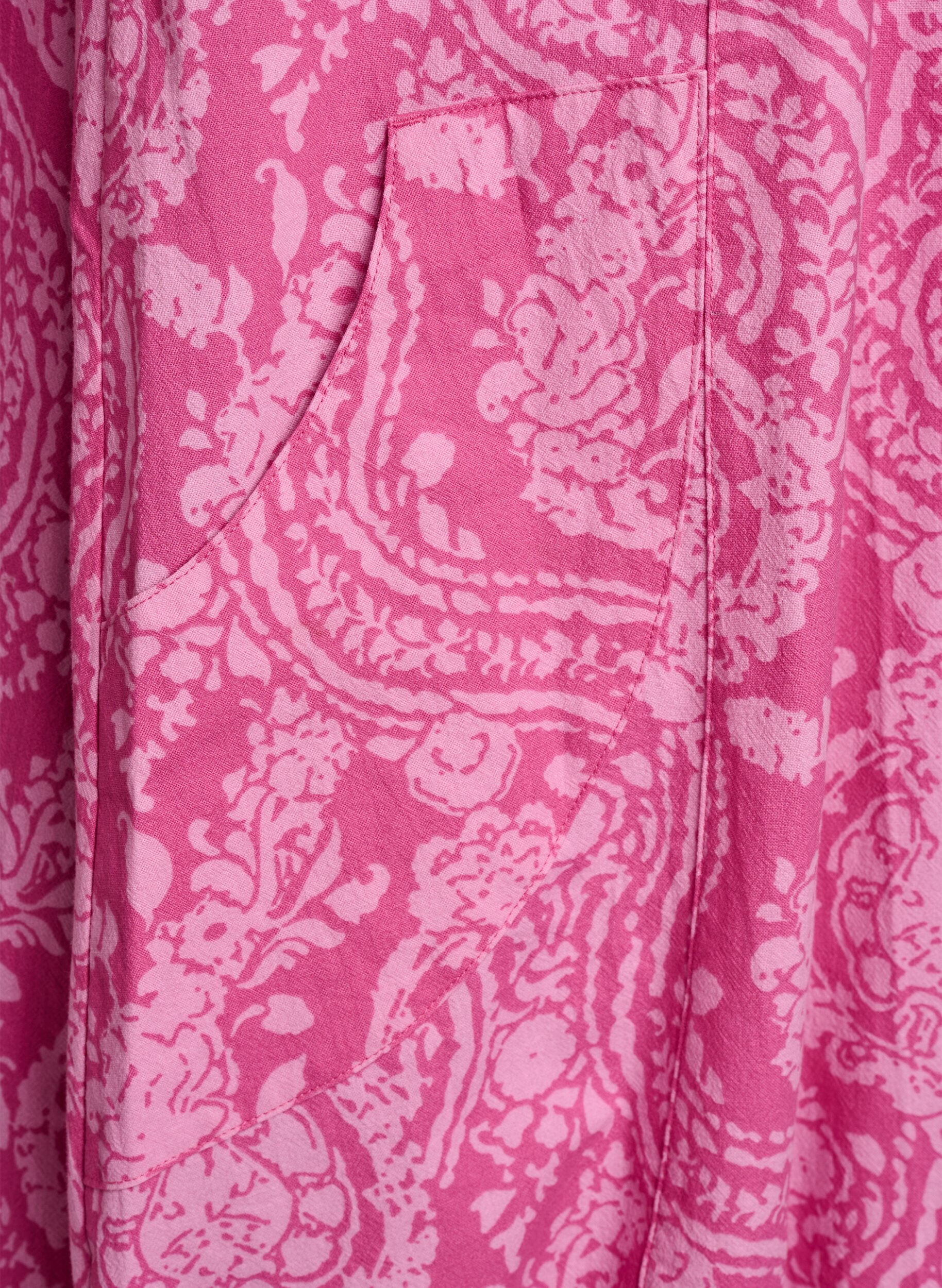 ZizziKortermet bomullskjole med trykt m&oslash;nster, Rosa, Packshot image number 3
