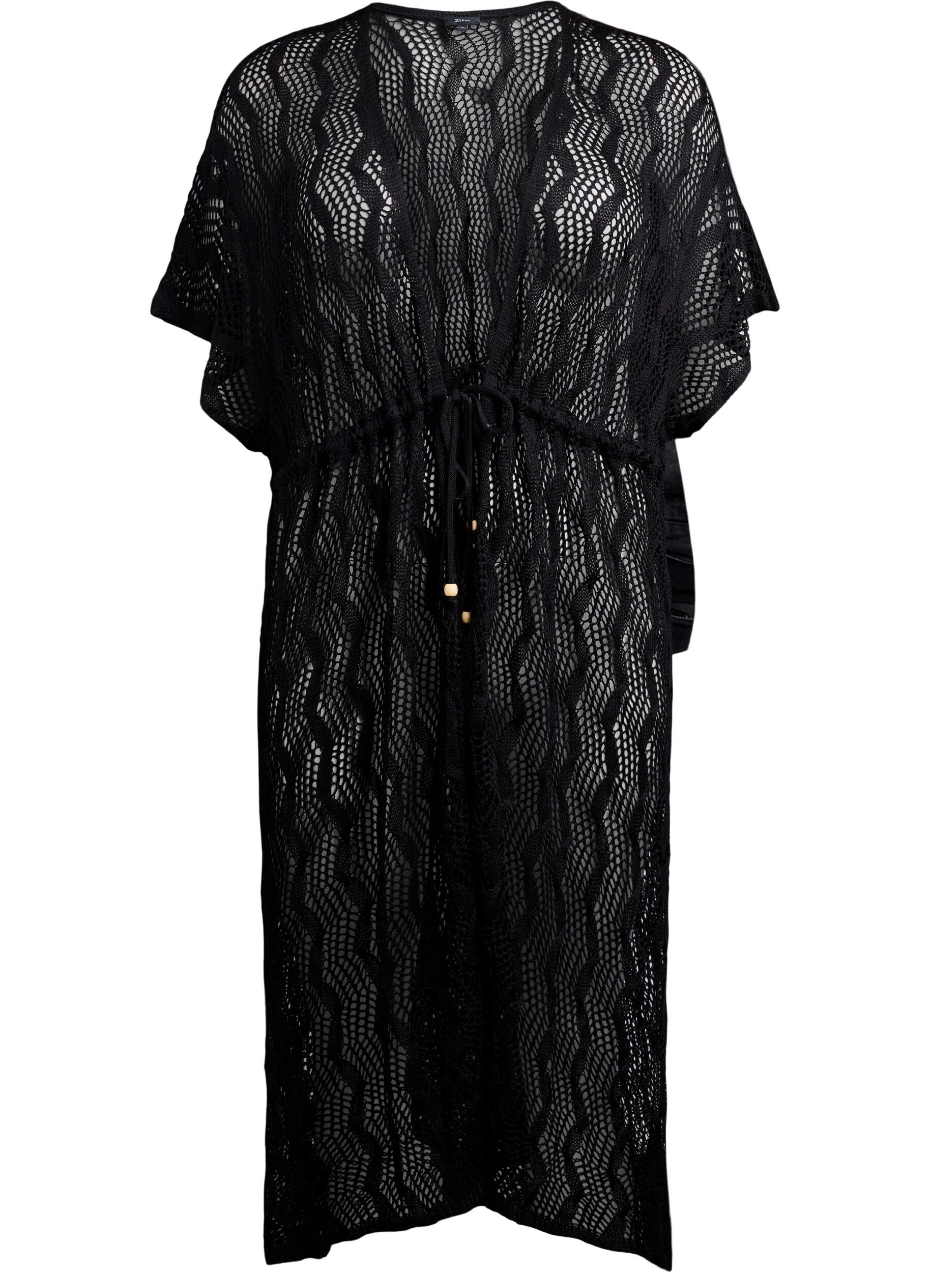 Zizzi Strandkimono med knytebelte, Svart, Packshot image number 0