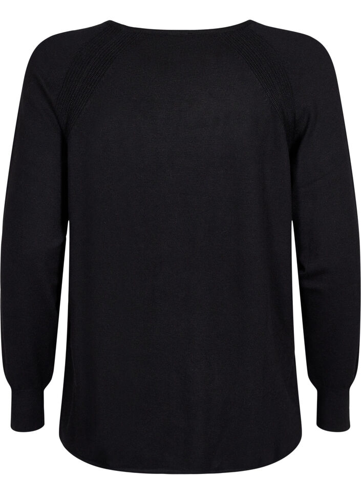 Strikket bluse med Raglan-ermer, Black, Packshot image number 1
