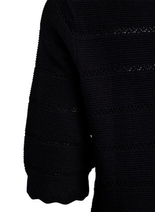Zizzi Strikket bluse med stripet hullmønster og korte ermer, Svart, Packshot image number 3