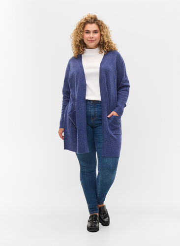 Melert strikket cardigan med lommer, Deep Cobalt Mel., Model image number 4