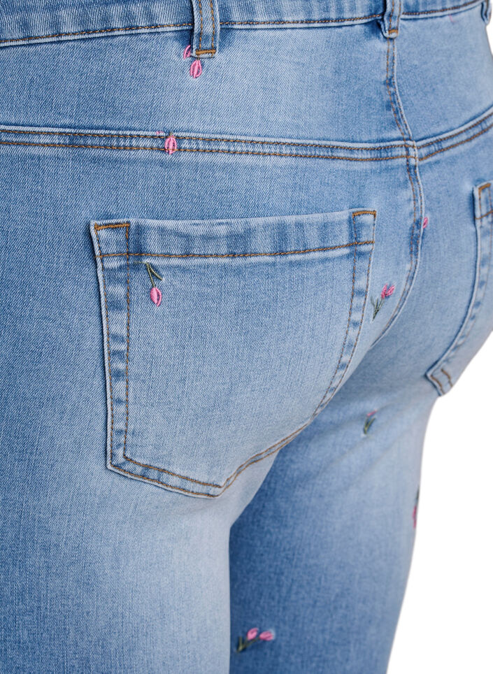 Bootcut jeans med broderte blomster, Blå, Packshot image number 3