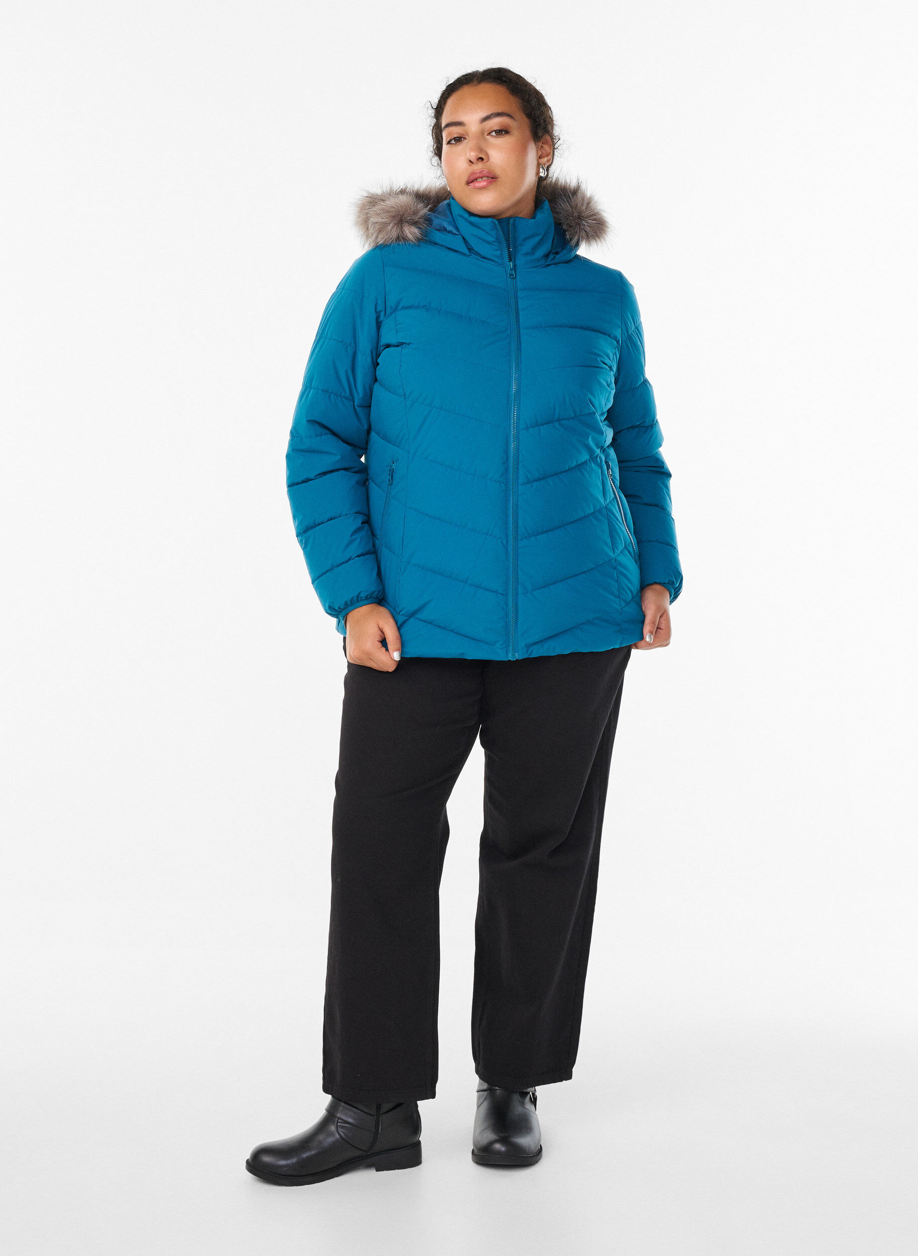 ZizziKort boblejakke med hette, Bl&aring;, Model image number 1