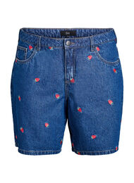 Dongerishorts med broderte jordbær, B. D. Strawberries