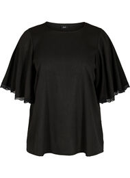 Bluse med brede 2/4-ermer og blondedetaljer, Black