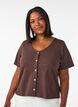 Teksturert bomullsbluse med knappelukking, Brun, Model image number 0