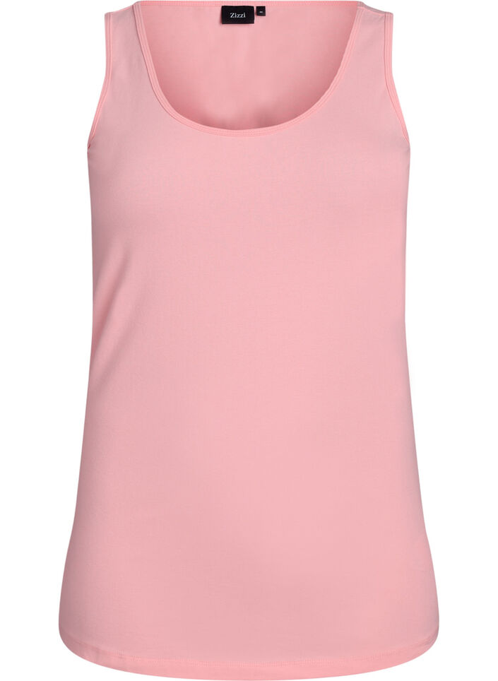 Ensfarget basic topp i bomull, Rosa, Packshot image number 0