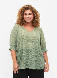 Prikkete bluse med 1/2 ermer, Seagrass Dot, Model