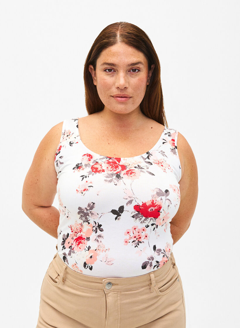 Blomstret tanktopp i viskose, White AOP flower, Model image number 0
