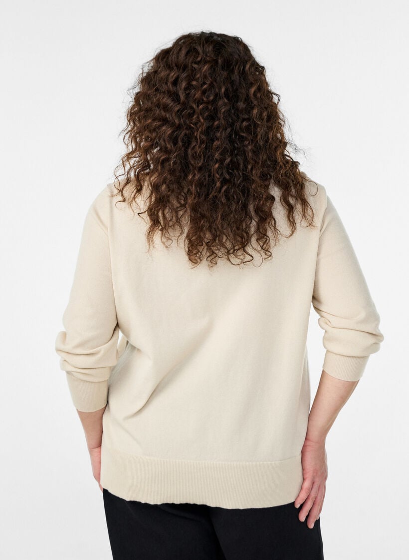 FLASH - Finstrikket cardigan med rund hals, Beige, Model image number 2
