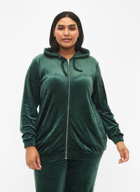 Velourcardigan med glidelås og hette, Scarab, Model
