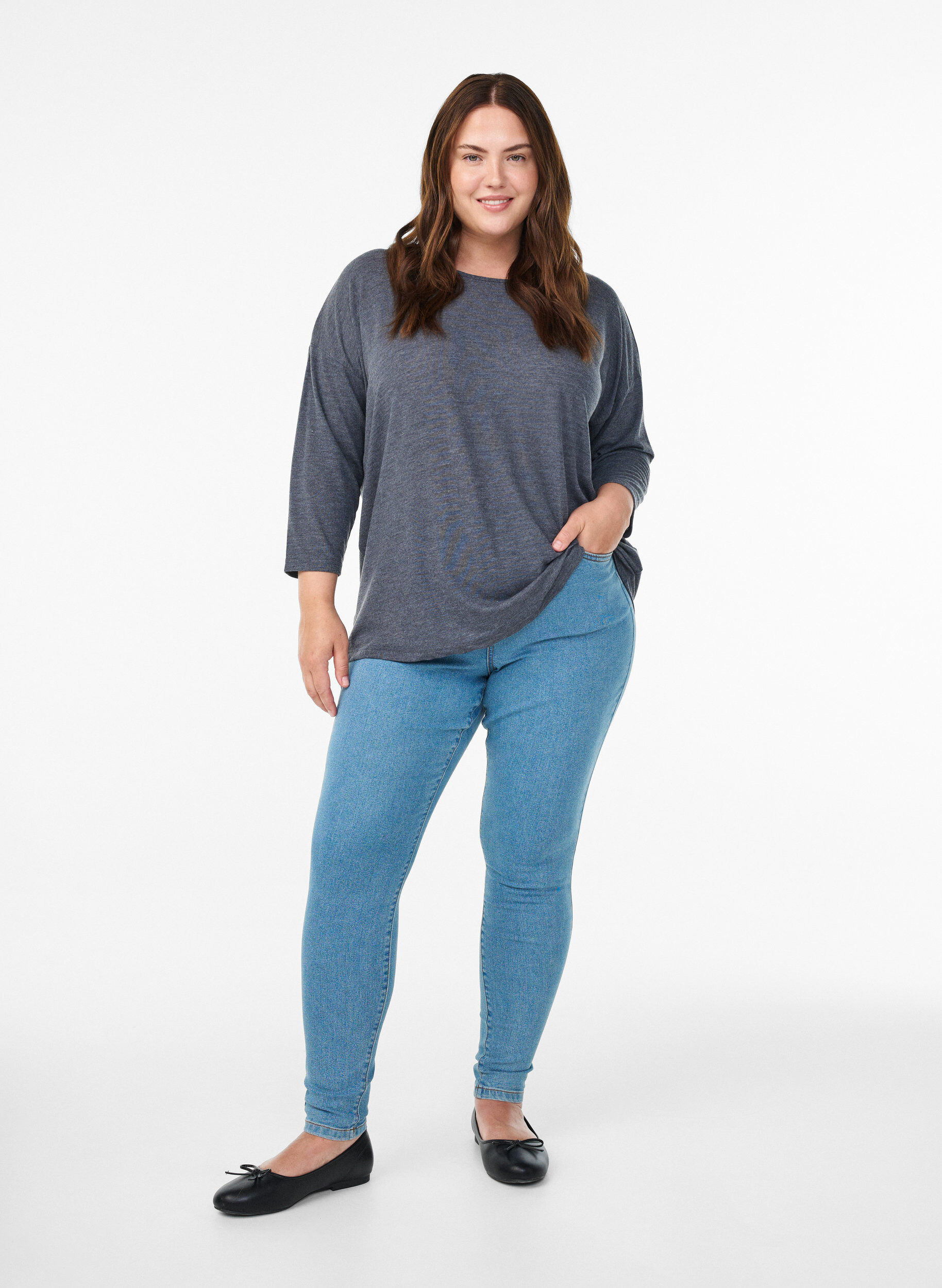ZizziJersey bluse med 3/4 ermer, Gr&aring;, Model image number 1