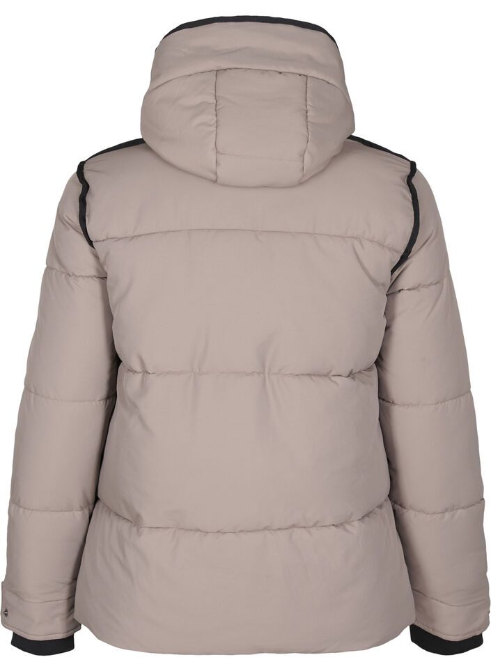 Kort puffjakke med kontrastdetaljer, Beige, Packshot image number 1