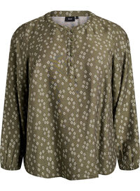 Langermet bluse med mønster og knapper, Grønn Langermet bluse med mønster og knapper