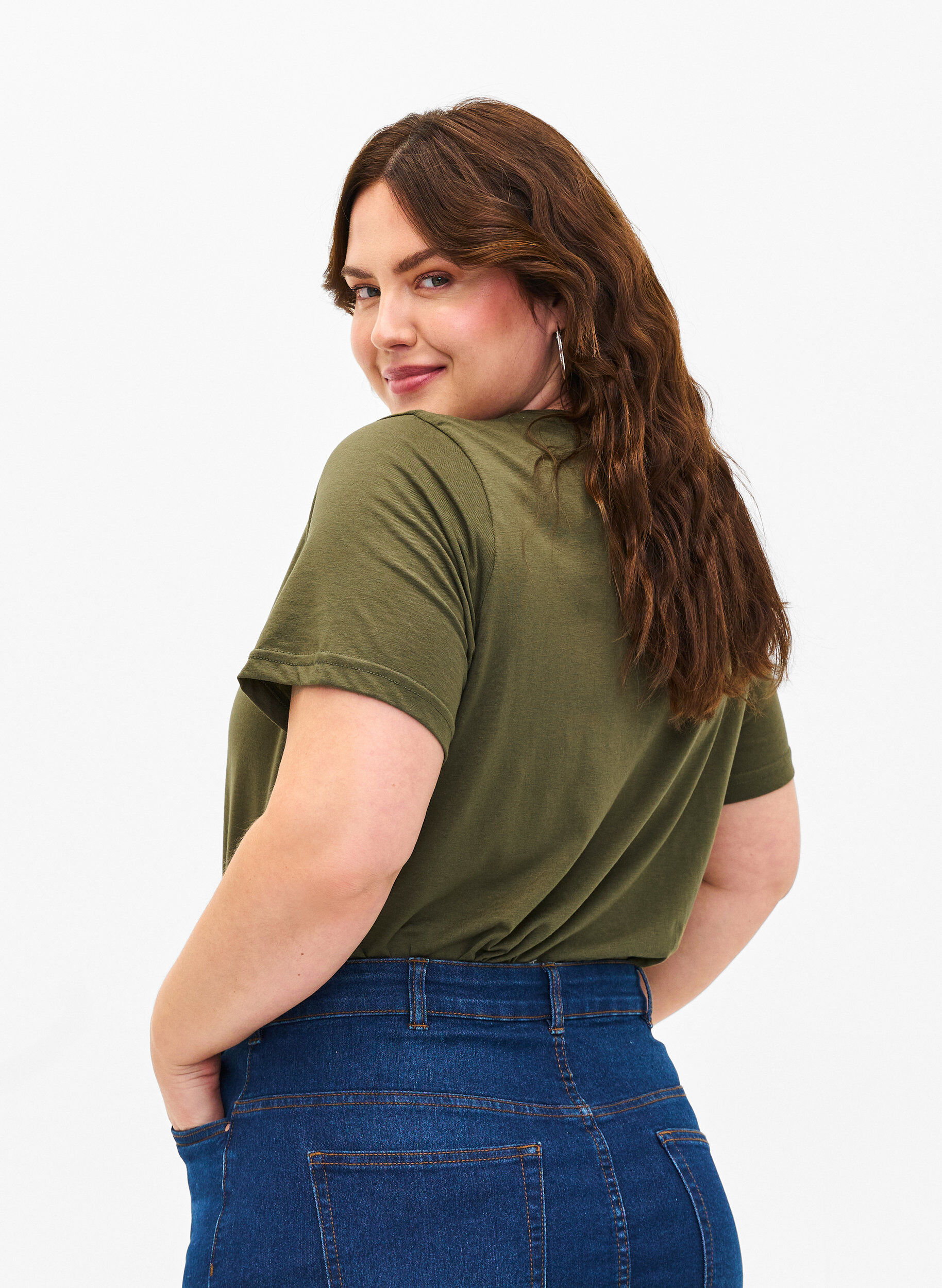 Zizzi FLASH - T-skjorte med rund hals, Olivie Night, Model image number 1