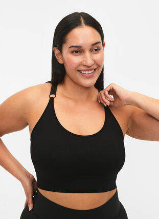 Sømløs sports-BH i ribbet materiale, Black, Model image number 2