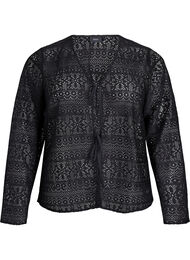 Cardigan med hullmønster og knytebånd, Black