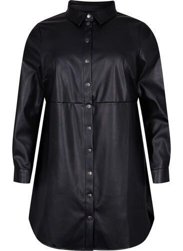 Lang skjorte i imitert skinn, Black, Packshot image number 0