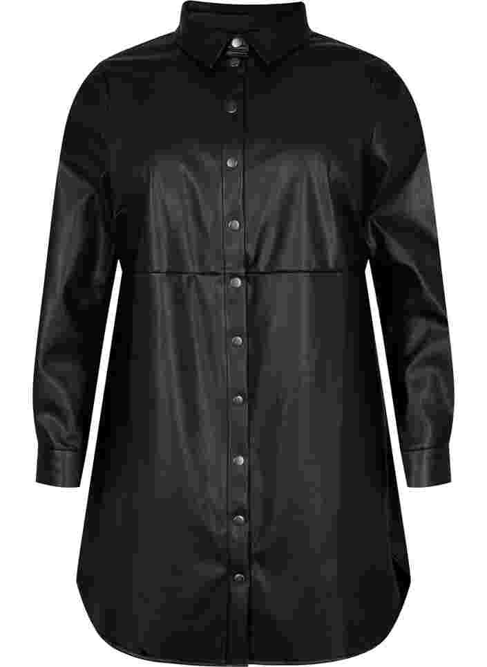 Lang skjorte i imitert skinn, Black, Packshot image number 0