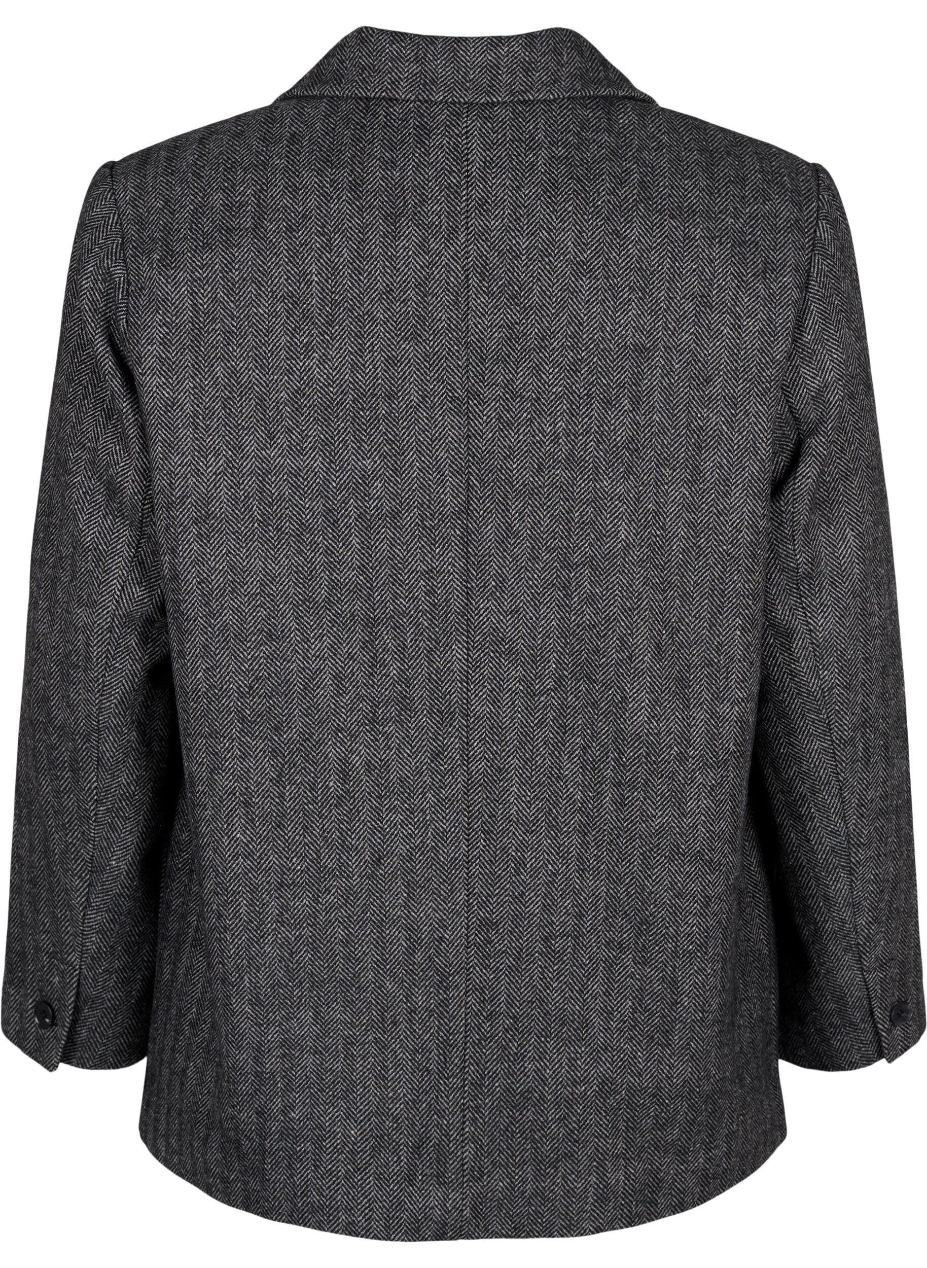 Zizzi Blazer i ullblanding med lommer, Dark Grey Melange, Packshot image number 1