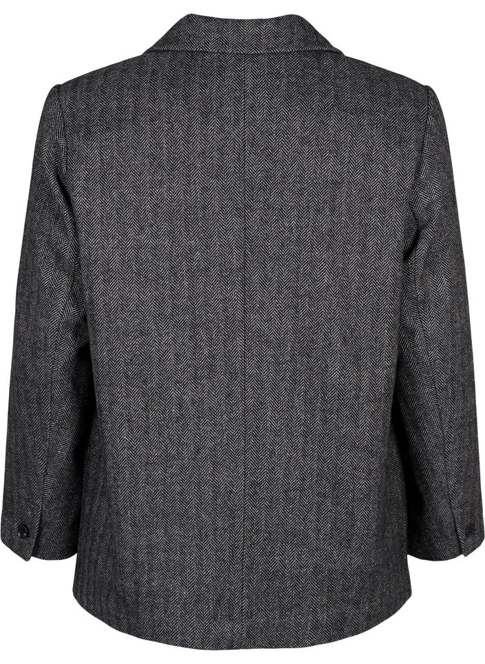 Blazer i ullblanding med lommer, Dark Grey Melange, Packshot image number 1