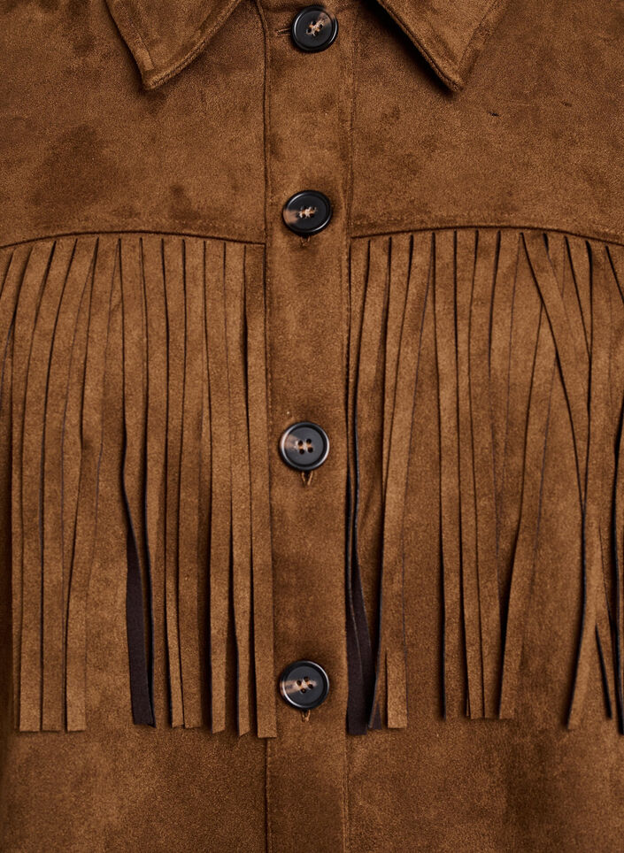 Imitert semsket jakke med frynser, Brown Fake Suede, Packshot