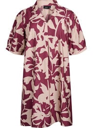 Knelang kjole med trykk og V-hals, R&oslash;d