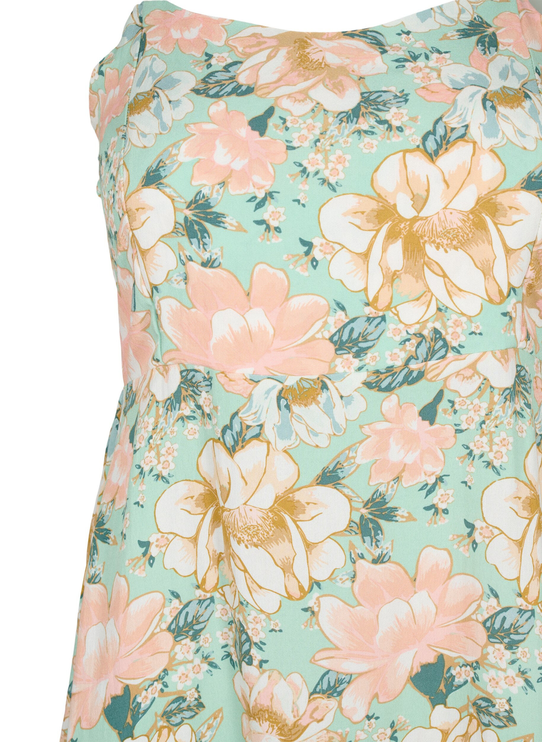 Zizzi Blomstrete kjole med stropper i viskose med smock, Green Flower, Packshot image number 2