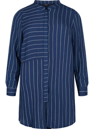 Lang stripete skjorte i viskosemiks, Blue/White, Packshot image number 0