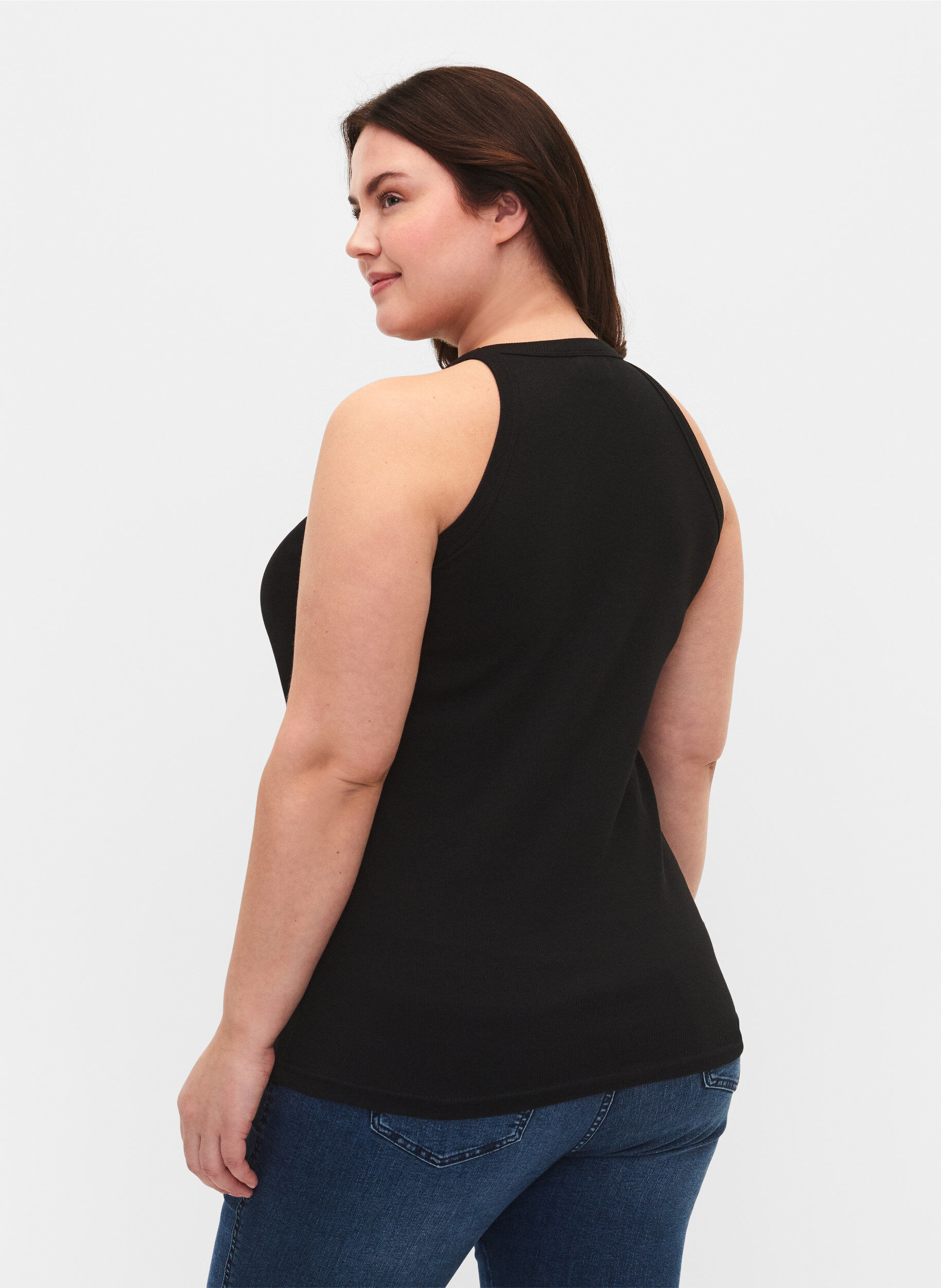 Zizzi Ribbet tanktopp i bomull, Black, Model image number 1
