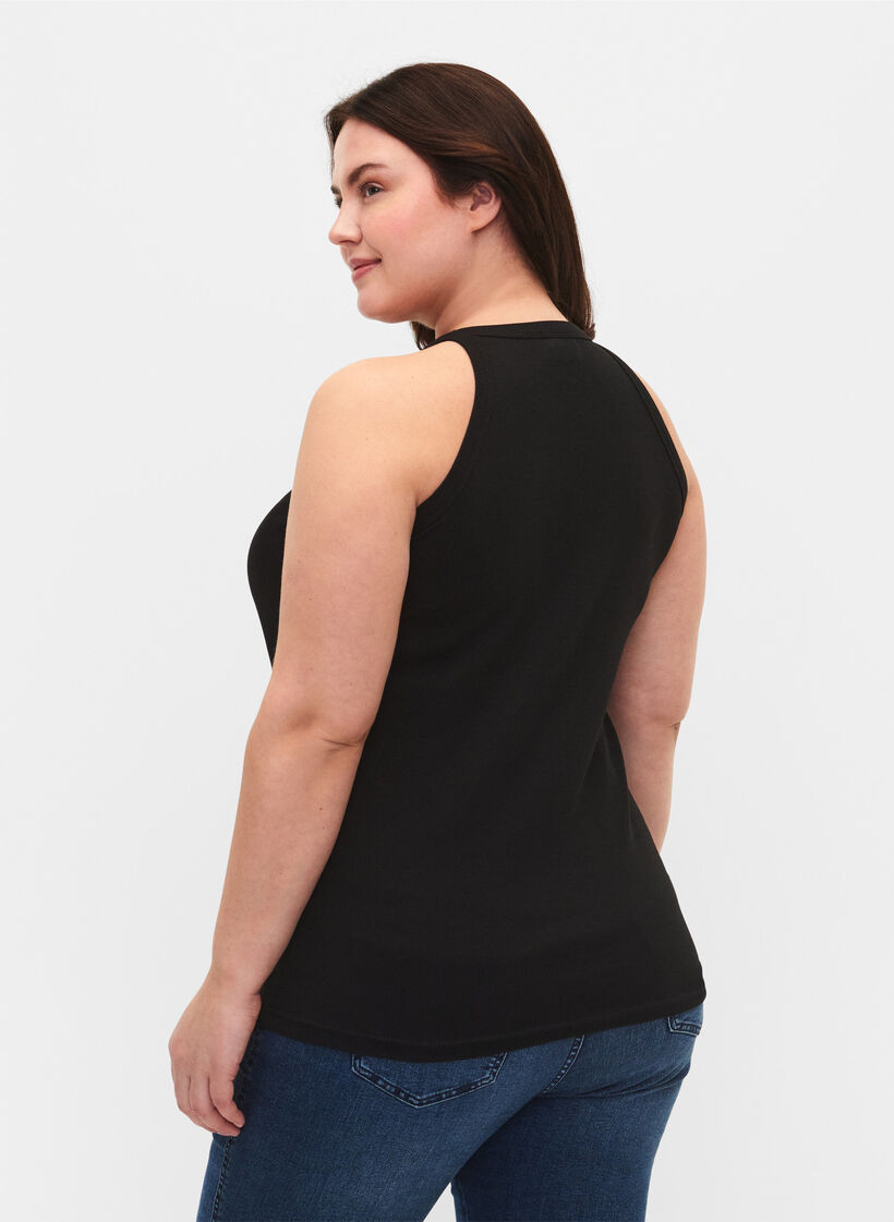 Ribbet tanktopp i bomull, Black, Model image number 1