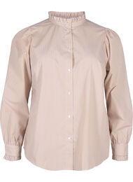 Stripete skjortebluse med volanger, Silver Mink Stripe