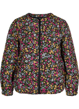 Kort jakke med lommer og blomstermønster, Black Ditzy Flower, Packshot image number 0